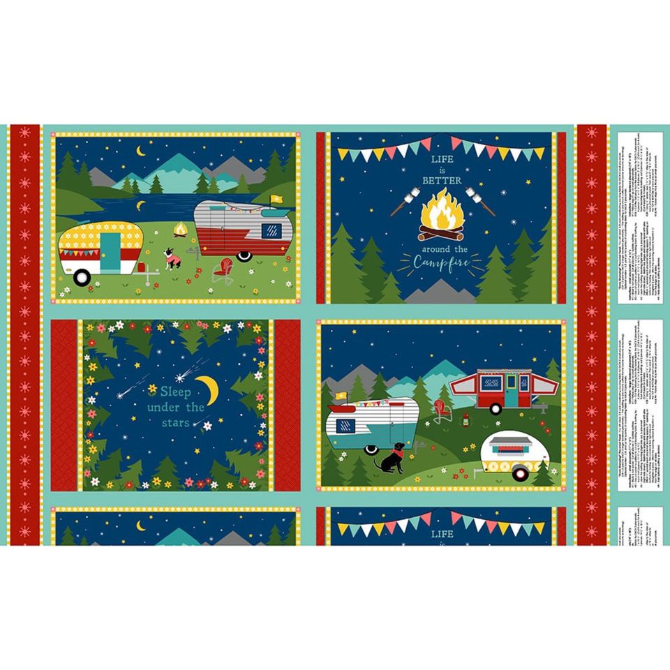 Gone Glamping Placemats Panel - Wilmington - Three Wishes Patchwork Fabric