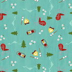 Gone Glamping Tossed Camping Teal - Wilmington - Three Wishes Patchwork Fabric