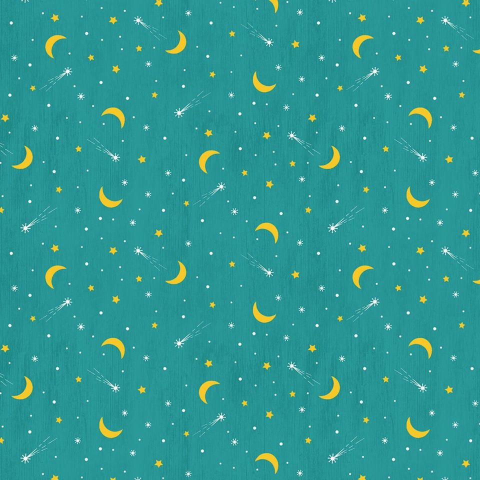 Gone Glamping Moon & Stars Teal - Wilmington - Three Wishes Patchwork Fabric