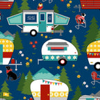 Gone Glamping Caravans Blue - Wilmington - Three Wishes Patchwork Fabric