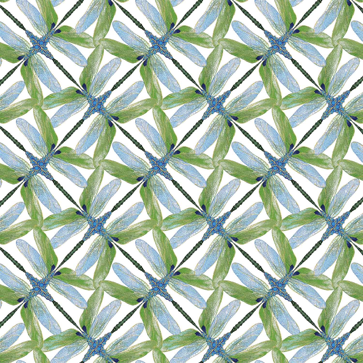 Dance Of The Dragonfly Pinwheel Geo White/Green - Kanvas Benartex - Three Wishes Patchwork Fabric