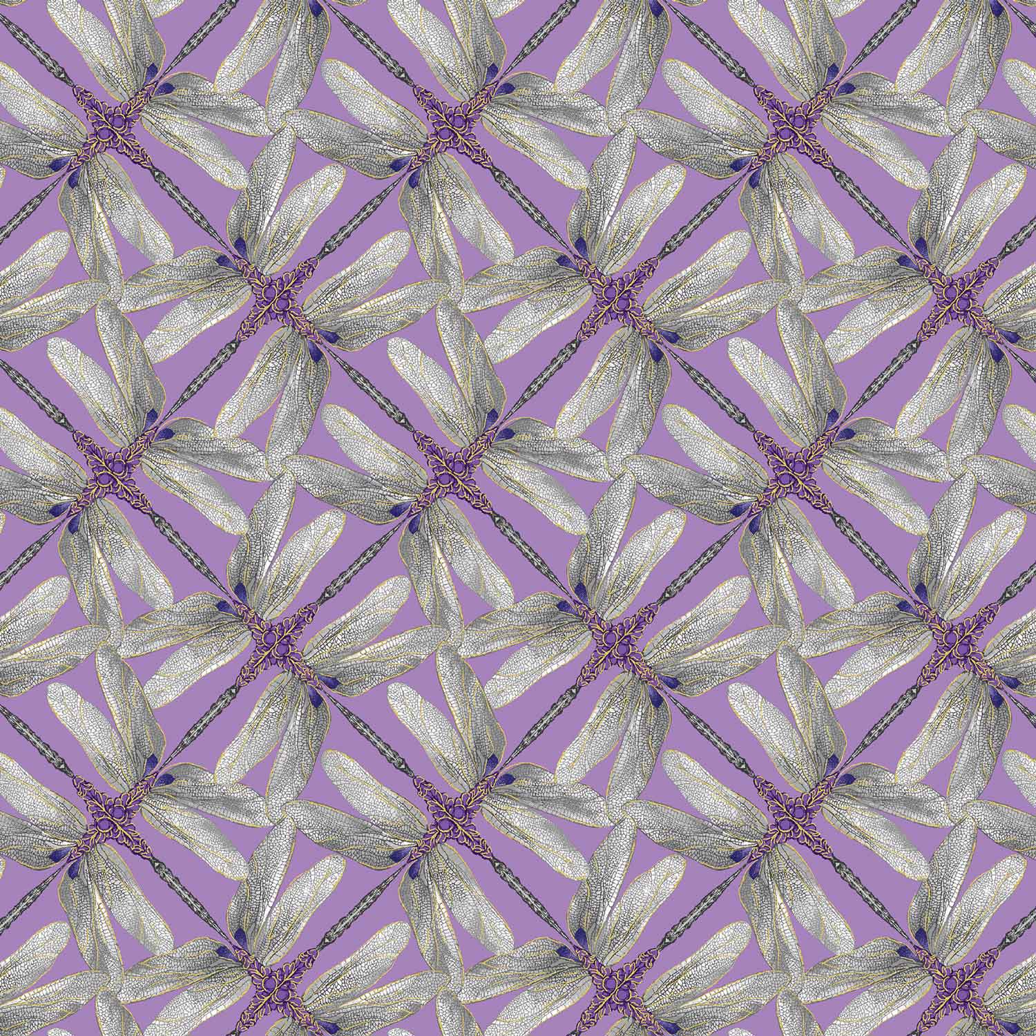 Dance Of The Dragonfly: Pinwheel Geo (Lavender/Grey) - Three Wishes Patchwork Fabric