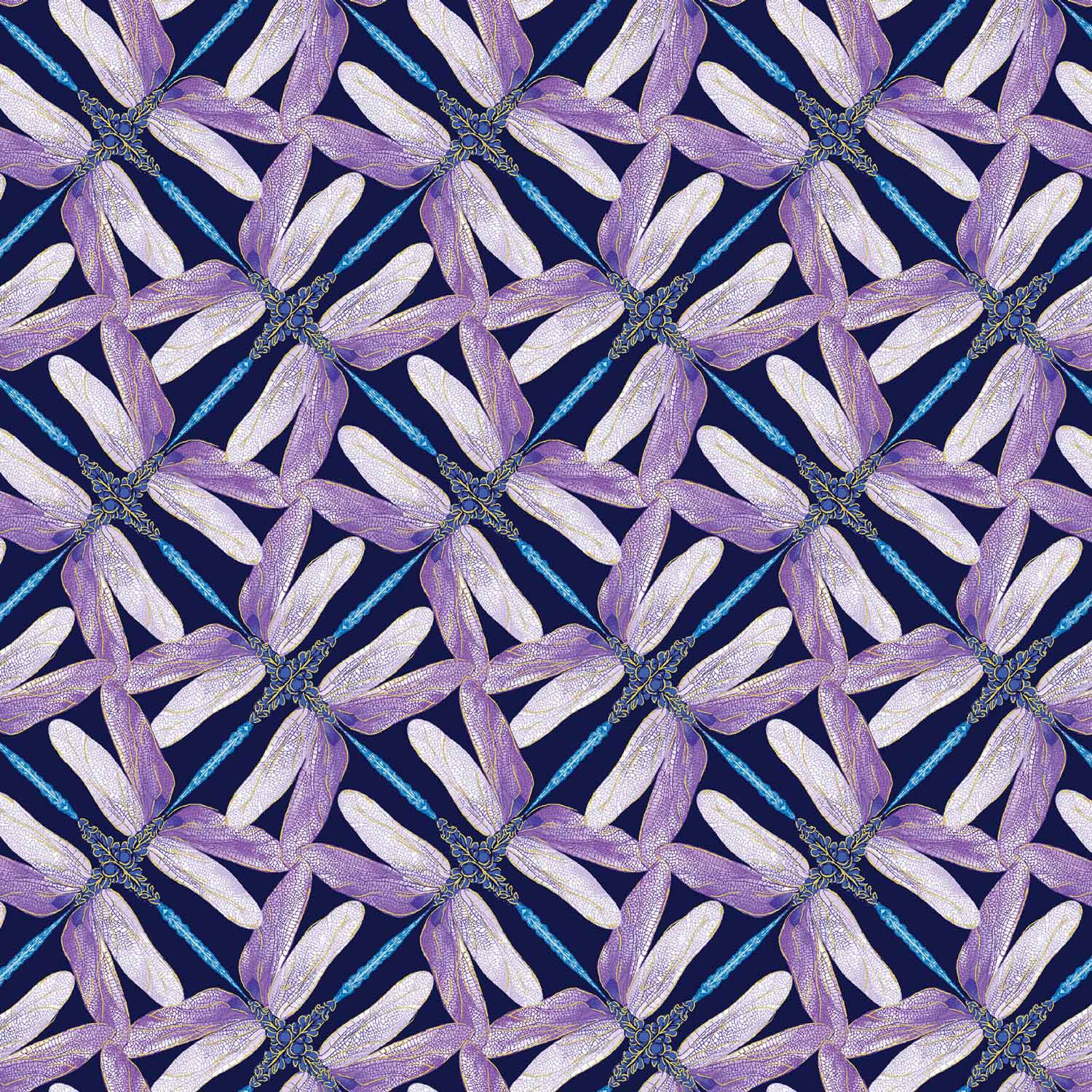 Dance Of The Dragonfly: Pinwheel Geo (Navy/Violet) - Three Wishes Patchwork Fabric