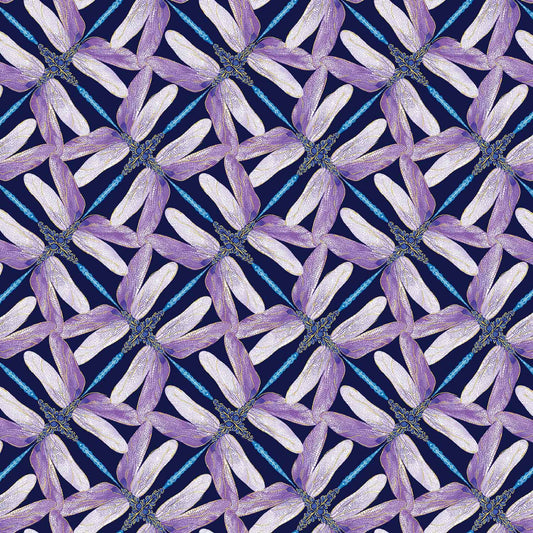 Dance Of The Dragonfly: Pinwheel Geo (Navy/Violet) - Three Wishes Patchwork Fabric