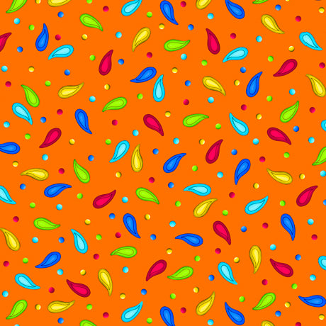 Jubilee - Paisley & Dots Orange by Debi Payne --Digitally Printed - Three Wishes Patchwork Fabric