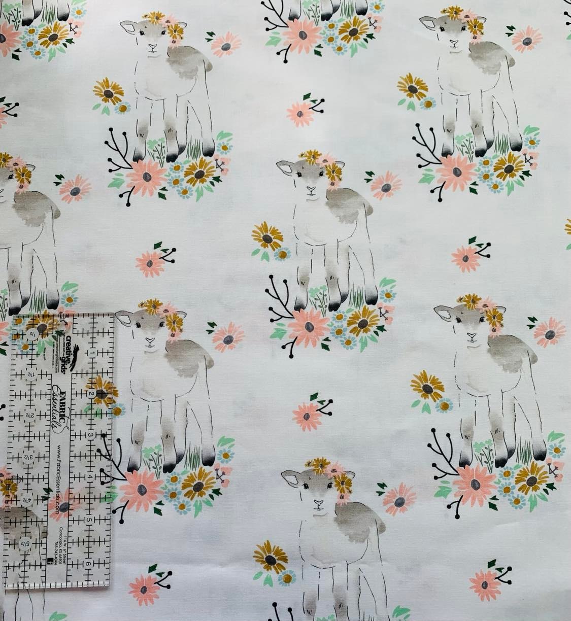 Lamb: Spring on White by Hawthorne Fabrics