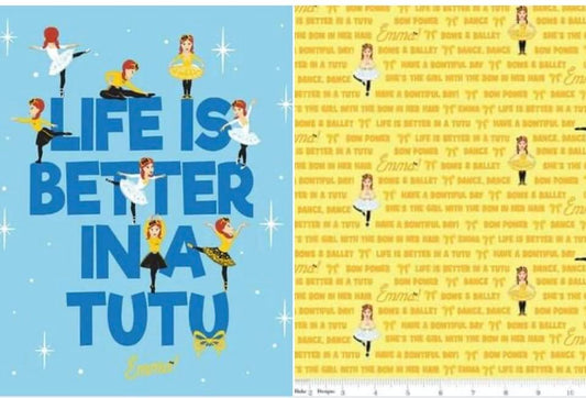 Emma Wiggle: 'Life Is Better In A Tutu' Panel+ one mtr Emma Wiggle Text (Yellow)