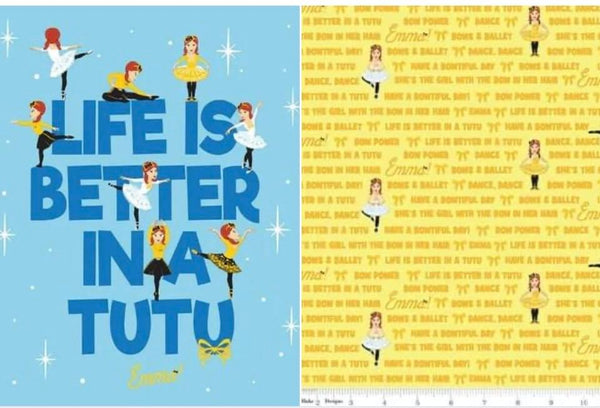 Emma Wiggle 'Life Is Better In A Tutu' Panel+ one mtr Emma Wiggle Text Yellow