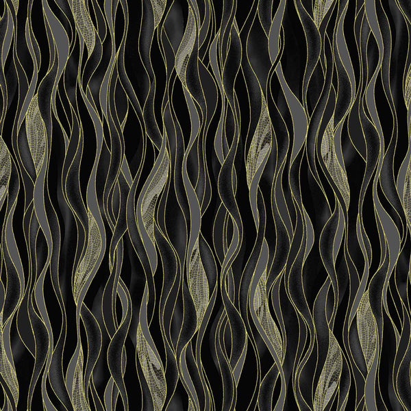 Dance Of The Dragonfly: Dancing Waves Black/Gold by Benartex