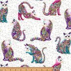 Cat-i-tude Artist-O-Cats White/Multi - Ann Lauer Benartex - Three Wishes Patchwork Fabric