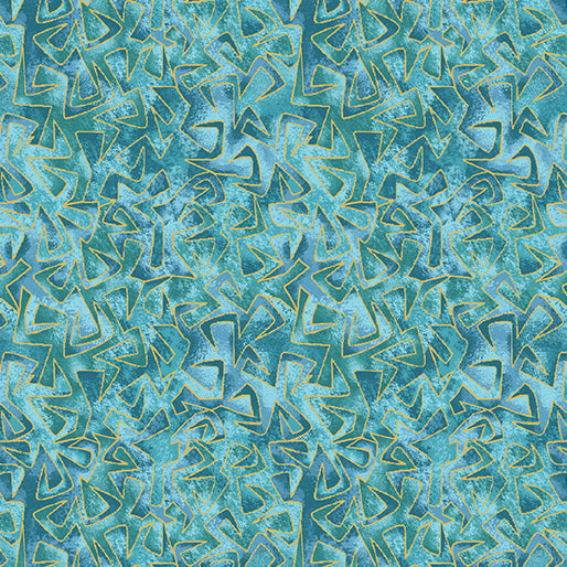 Cat-i-tude Triangular Motion Teal - Ann Lauer Benartex - Three Wishes Patchwork Fabric