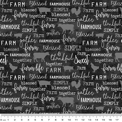 Farm Sweet Farm: Chalkboard (Charcoal) - Three Wishes Patchwork Fabric