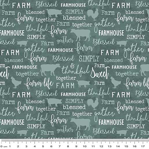 Farm Sweet Farm: Chalkboard (Teal) - Three Wishes Patchwork Fabric