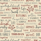 Quilter Barn Prints: Family Words (Beige)