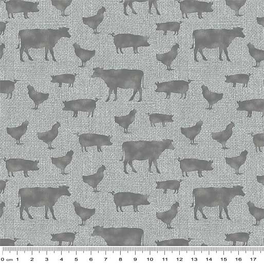 Farm Sweet Farm: Farm Animals (Grey) - Three Wishes Patchwork Fabric