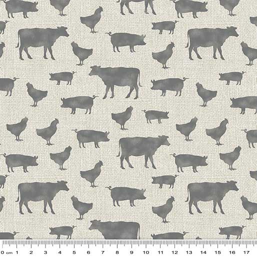 Farm Sweet Farm: Farm Animals (Tan) - Three Wishes Patchwork Fabric