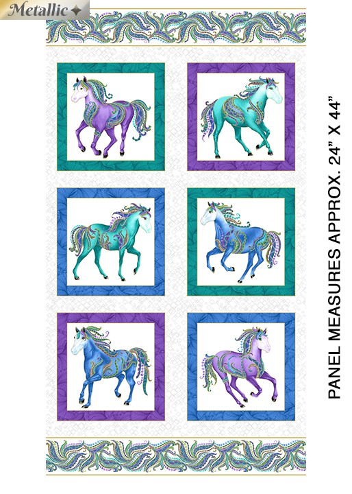 Horsen Around: Horse Panel (White/Multi) - Three Wishes Patchwork Fabric