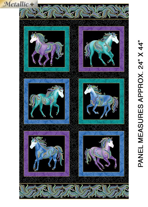 Horsen Around: Horse Panel (Black/Multi) - Three Wishes Patchwork Fabric