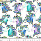 Horsen Around Horse Portraits White/Multi - Benartex - Three Wishes Patchwork Fabric
