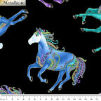 Horsen Around Reigning Horses Black/Multi - Benartex - Three Wishes Patchwork Fabric
