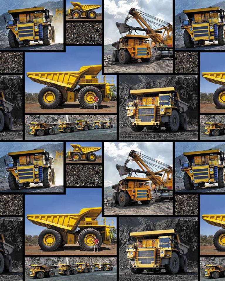 Mining Trucks - Three Wishes Patchwork Fabric