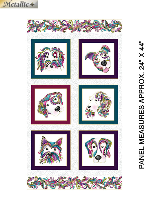 Dog On It Panel White/Multi - Ann Lauer Benartex - Three Wishes Patchwork Fabric