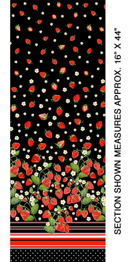 Strawberry Fields Forever: Strawberry Fields Single Border Black by Benartex - Three Wishes Patchwork Fabric