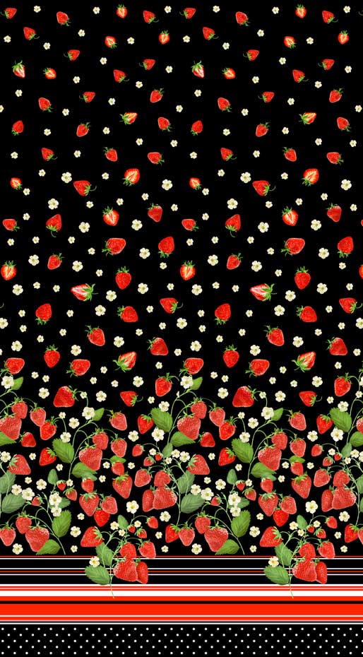 Strawberry Fields Forever: Strawberry Fields Single Border Black by Benartex - Three Wishes Patchwork Fabric