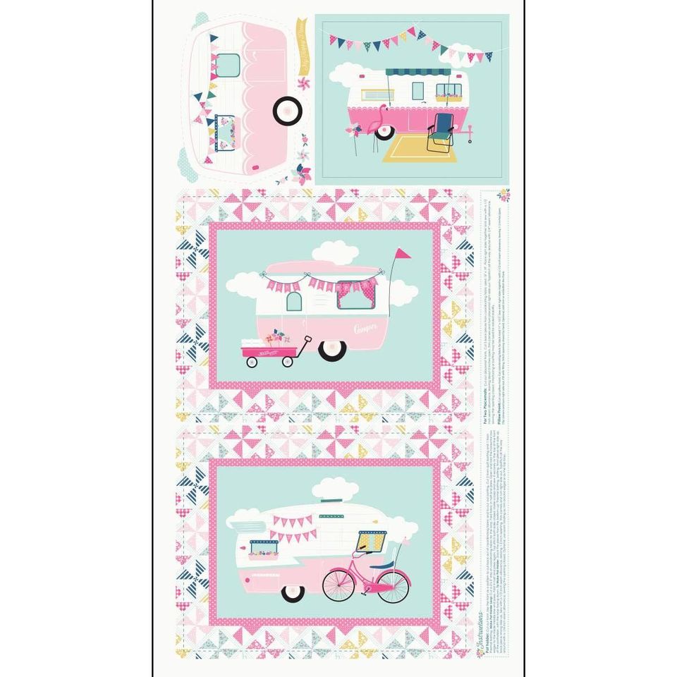 I'd Rather Be Glamping Panel Pink - Riley Blake - Three Wishes Patchwork Fabric