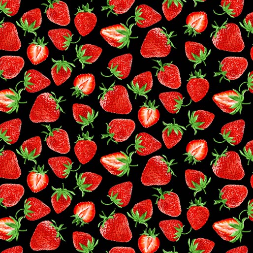 Strawberry Fields Forever: Strawberry Festival Black by Benartex - Three Wishes Patchwork Fabric