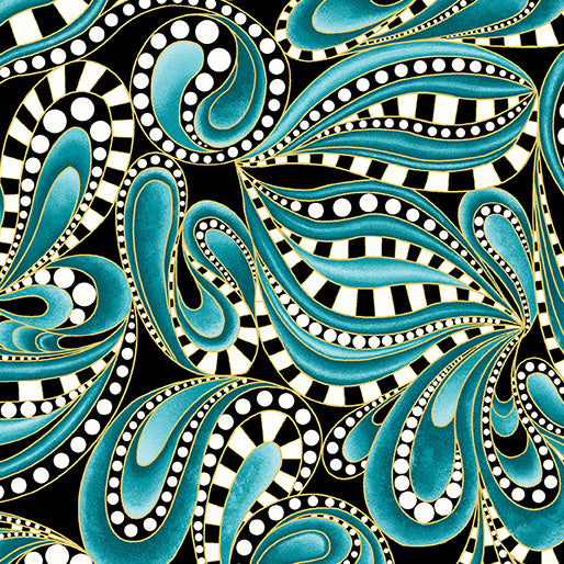 Cat-i-tude Paisley Tonal Swirl Teal - Ann Lauer Benartex - Three Wishes Patchwork Fabric