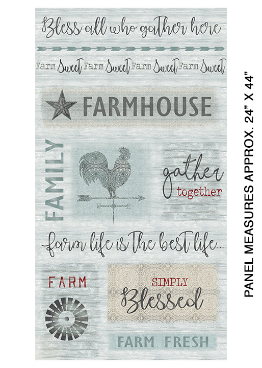 Farm Sweet Farm: Farmhouse Panel (Grey/Multi) - Three Wishes Patchwork Fabric