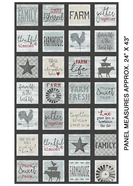 Farm Sweet Farm: Squares Panel Grey/Multi by Benartex