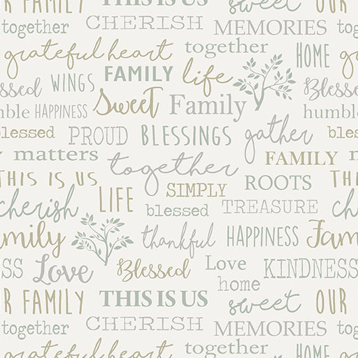 Farm Sweet Farm: Family Words (White) - Three Wishes Patchwork Fabric