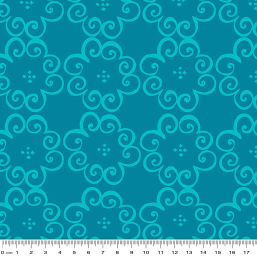 Social Butterfly: Flower Scroll Teal by Benartex - Three Wishes Patchwork Fabric