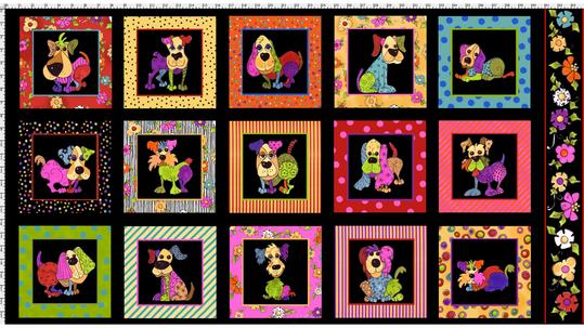 Loralie Designs: Dog Happy Panel - Three Wishes Patchwork Fabric