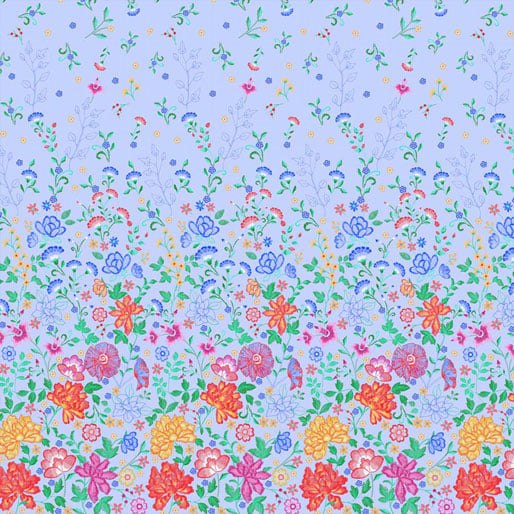 Embroidered Elegance: Single Border (Blue) - Three Wishes Patchwork Fabric