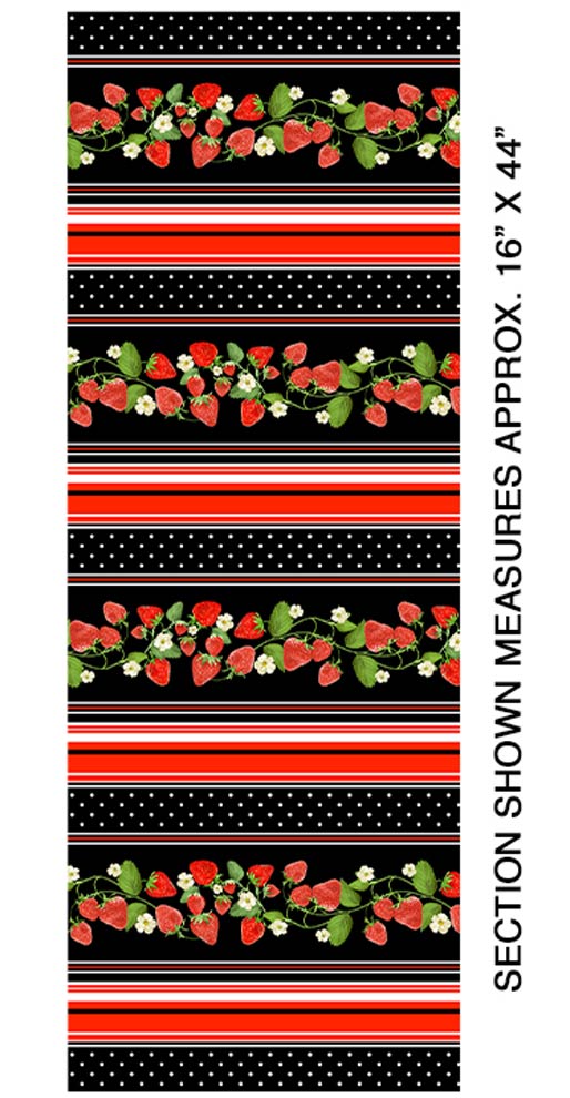 Strawberry Fields Forever: Strawberry Stripe Black by Benartex - Three Wishes Patchwork Fabric