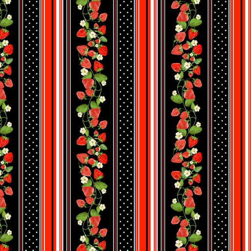 Strawberry Fields Forever: Strawberry Stripe Black by Benartex - Three Wishes Patchwork Fabric