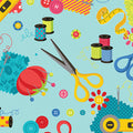 Sew Excited--Sewing Notions-Turquoise by Benartex - Three Wishes Patchwork Fabric