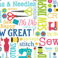 Sew Excited--Sew Wordy--White by Benartex - Three Wishes Patchwork Fabric