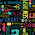 Sew Excited--Sew Wordy--Black by Benartex - Three Wishes Patchwork Fabric
