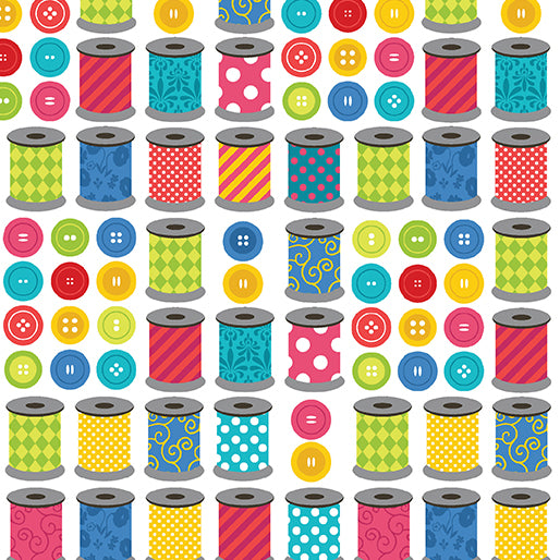 Sew Excited--Spools of Fun--White by Benartex - Three Wishes Patchwork Fabric