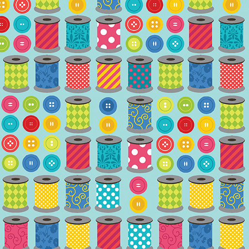 Sew Excited--Spools of Fun--Turquoise by Benartex - Three Wishes Patchwork Fabric