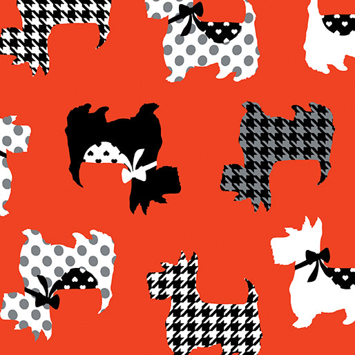 [Out of Stock] Dotty For Scottie (Westie): Sweet Scotties (Red) - Three Wishes Patchwork Fabric