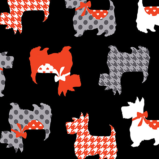 [Out of Stock] Dotty For Scottie (Westie): Sweet Scotties (Black) - Three Wishes Patchwork Fabric