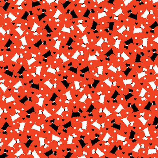 [Out of Stock] Dotty For Scottie (Westie): Mini Scotties (Red) - Three Wishes Patchwork Fabric
