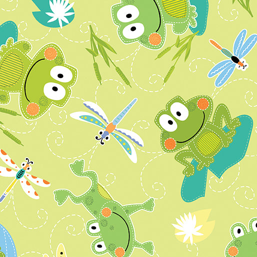 Toadily Cute: Cute Hop Along Frogs - Lime by Kanvas Studio for Benartex - Three Wishes Patchwork Fabric