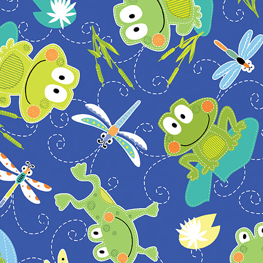 Toadily Cute: Cute Hop Along Frogs - Blue by Kanvas Studio for Benartex - Three Wishes Patchwork Fabric