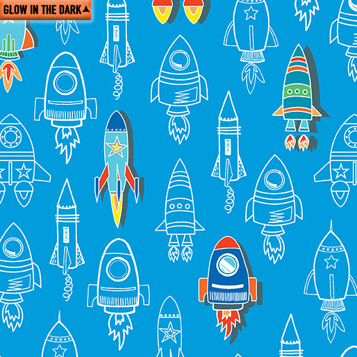 All Systems Glow Rocket Launch Royal Blue - Kanvas Studio Benartex - Three Wishes Patchwork Fabric